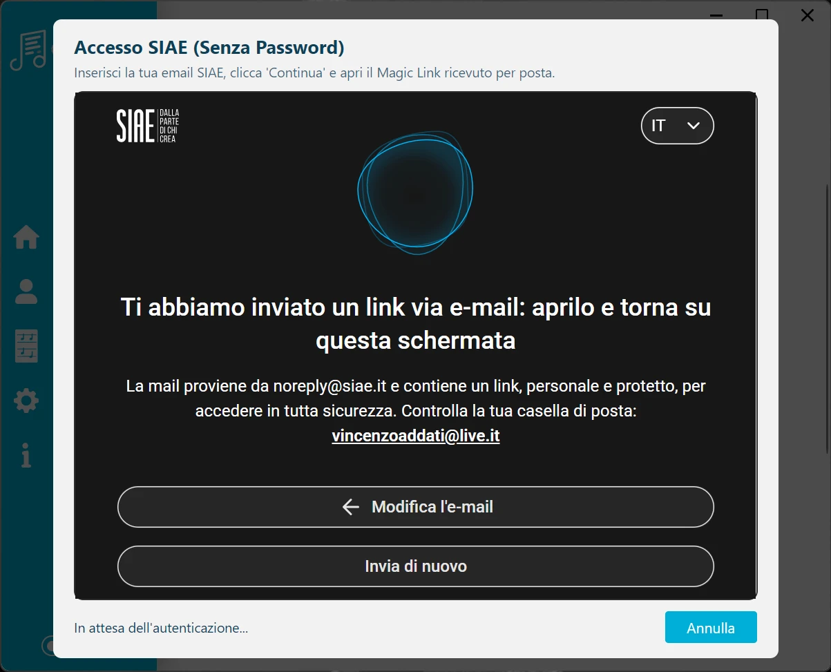 Attesa conferma accesso a SIAE in Compilerò